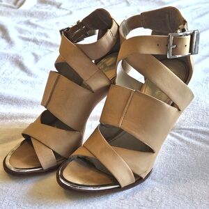 Calvin Klein Valerie Cow Roma Stilettos Heels Size 7.5 Caramel Nude